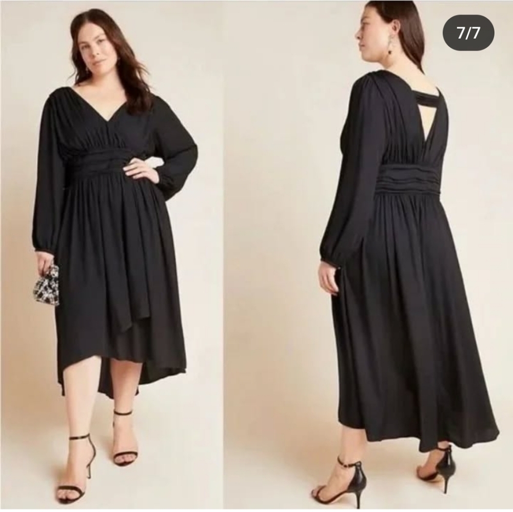 Anthropologie V Neck Gwendolyn Long Sleeve Midi Dress NWT